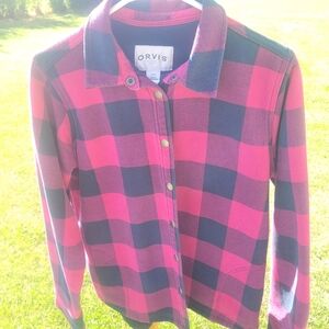 Orvis Women's Plaid, Flannel Lined, Button-Down Shirt in Pink and Navy
